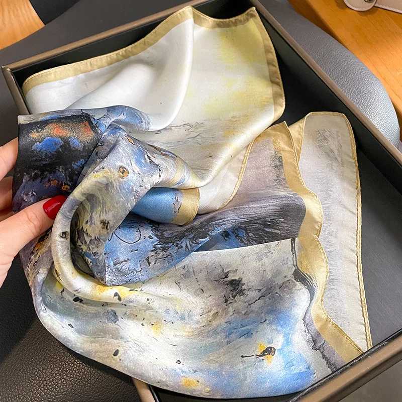 Luxury Br00% natural silk scarf Wen Design small square shawl headband fashionable collar headband X250319
