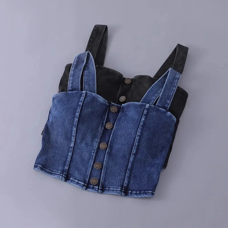 2024 womens ultrathin cut denim vest elastic jeans sports bra with pad 250319