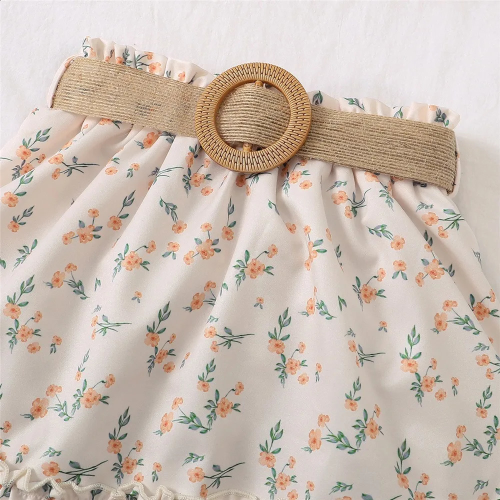 2PCS Kids Baby Girl Clothes Set Retro Off-Shoulder Top Flowers Skirt Summer Cute Sense Of n Suit For Child Girl 1-6 Years 250319
