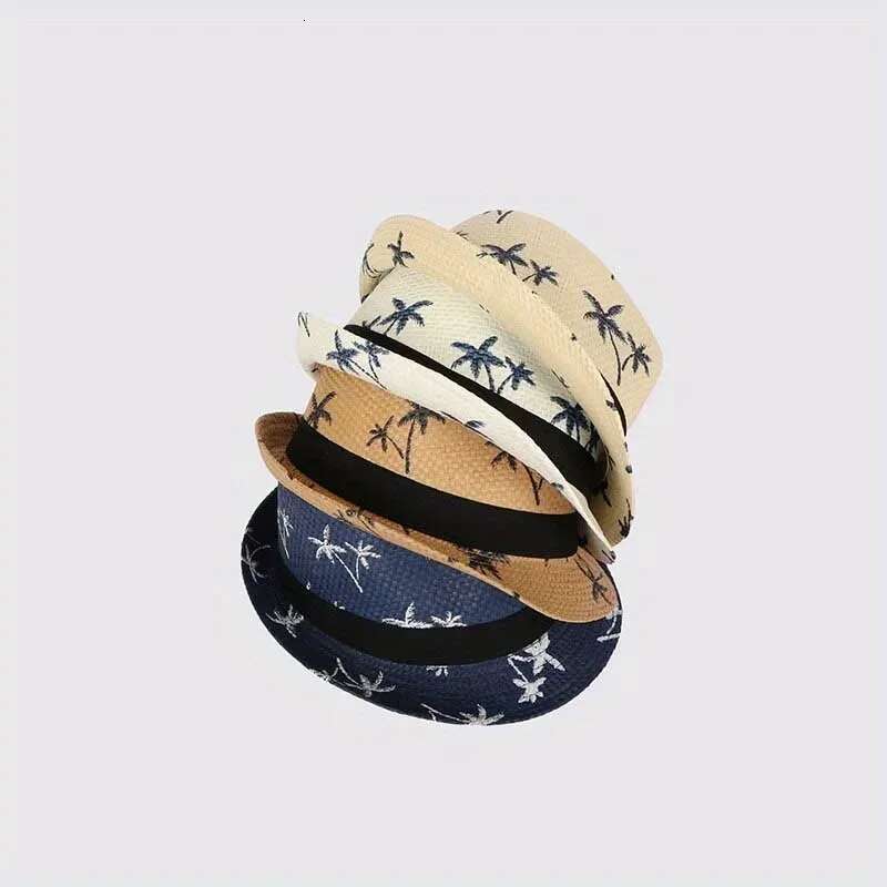 Coconut Tree Pattern Printed Top Shading Breathable Summer Outdoor Beach Travel Sun Protection Hat