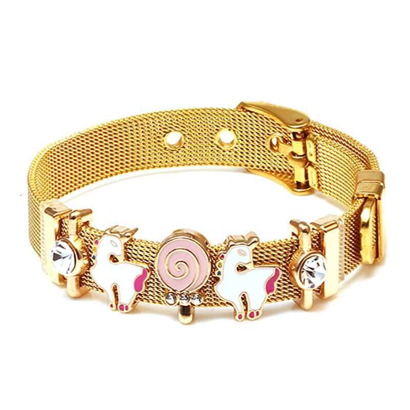 2024 Christmas Gift Gold Color Charm Mesh Bracelet With 10mm Santa Claus Beads Stainless Steel Bracelet Bangle For Women Jewelry