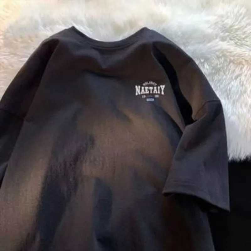8XL mens oversized loose American retro letter NAET printed short sleeved round neck retro trend couple setT250318