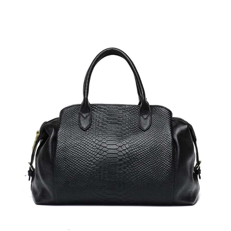 Aidrani Light Genuine Leather Bag With Crocodile Pattern Large Capacity Women's Handbag Black Commuter Multi Func