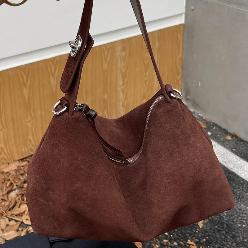 Wholesale womens velvet bread retro frosted cowhide split leather armrest shoulder bag handbag fashion ten font messenger 250317