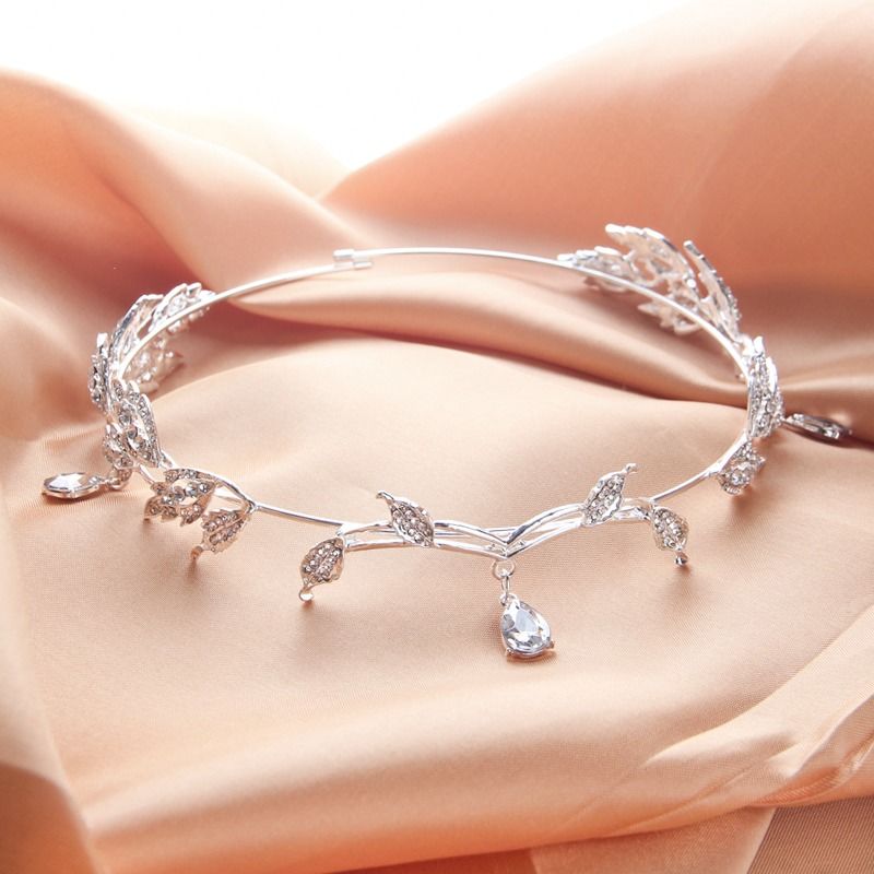 Boho Chic Alloy Leaf Headpiece with Dangling Crystals for Ladies Elegant Elven Accessory