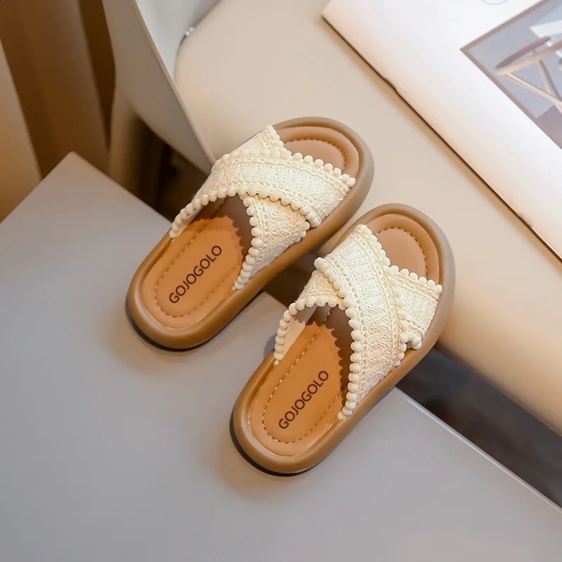 Girls Summer Fashion Beach Sandals Casual Outdoor Comfortable Slippers Childrens Fashion Soft Bottom 100 Flat Shoes 23-37 250318