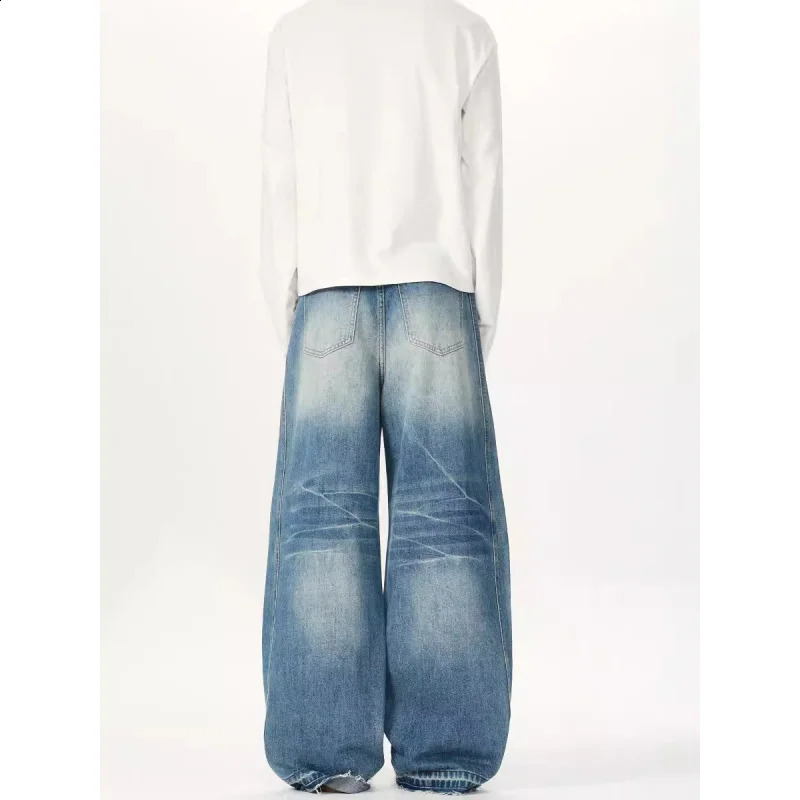 Mens jeans pocket casual autumn and winter plus size straight wide leg pants American street fashion mens clothing 250317