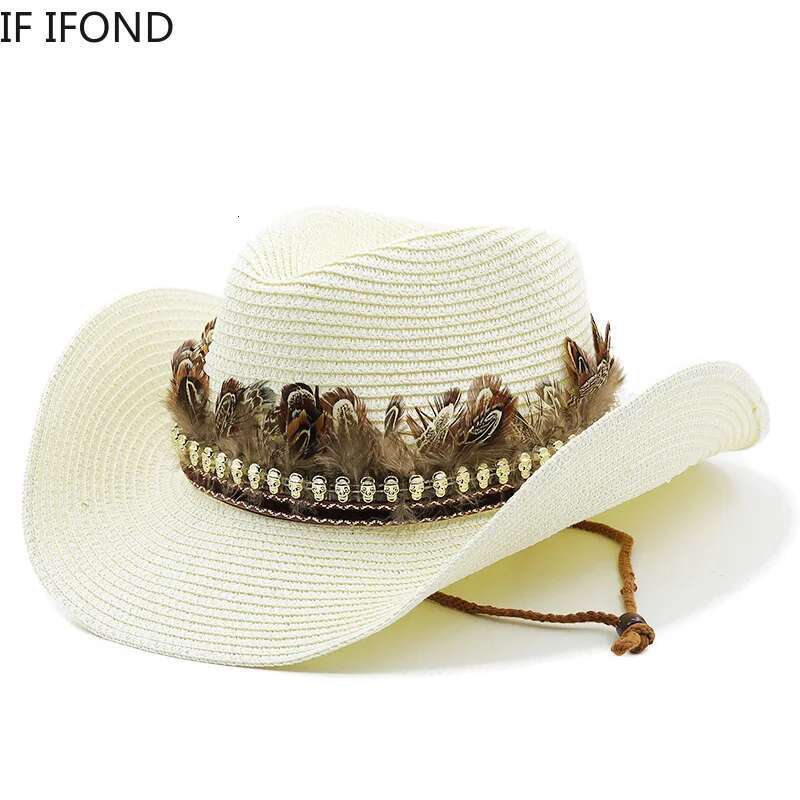 Hand Made Straw Western Cowboy Hat For Women Men Summer Curg Brim Beach Sun Hats Panama Cowgirl Jazz Cap