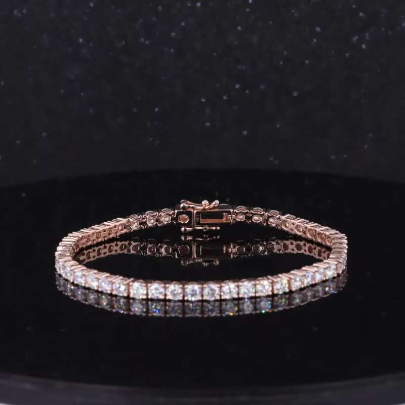 Starsgem Chain Round Shape 3mm 4mm Lab Grown Dia CVD HPHT 14k Solid Gold Tennis Bracelet