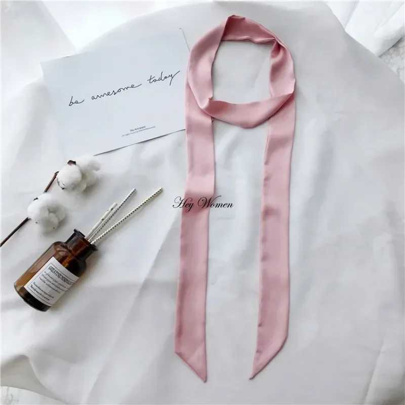 Narrow Long Scarf Silk Scarves Solid Color Chiffon Silk Rubber Red Tie Black Satin Ribbon Choker Streamer Neckerchief for Women X250319