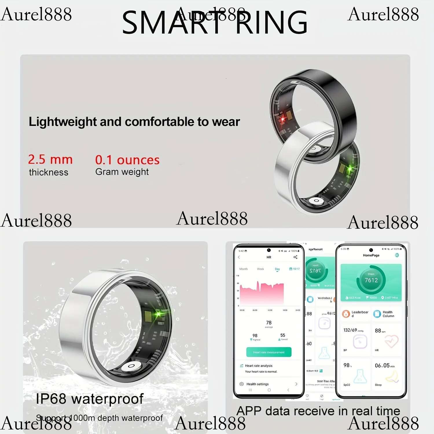 Smart ring, sleep tracking, motion monitoring, compatible with iPhone Android, smart gift, suitable for women and men