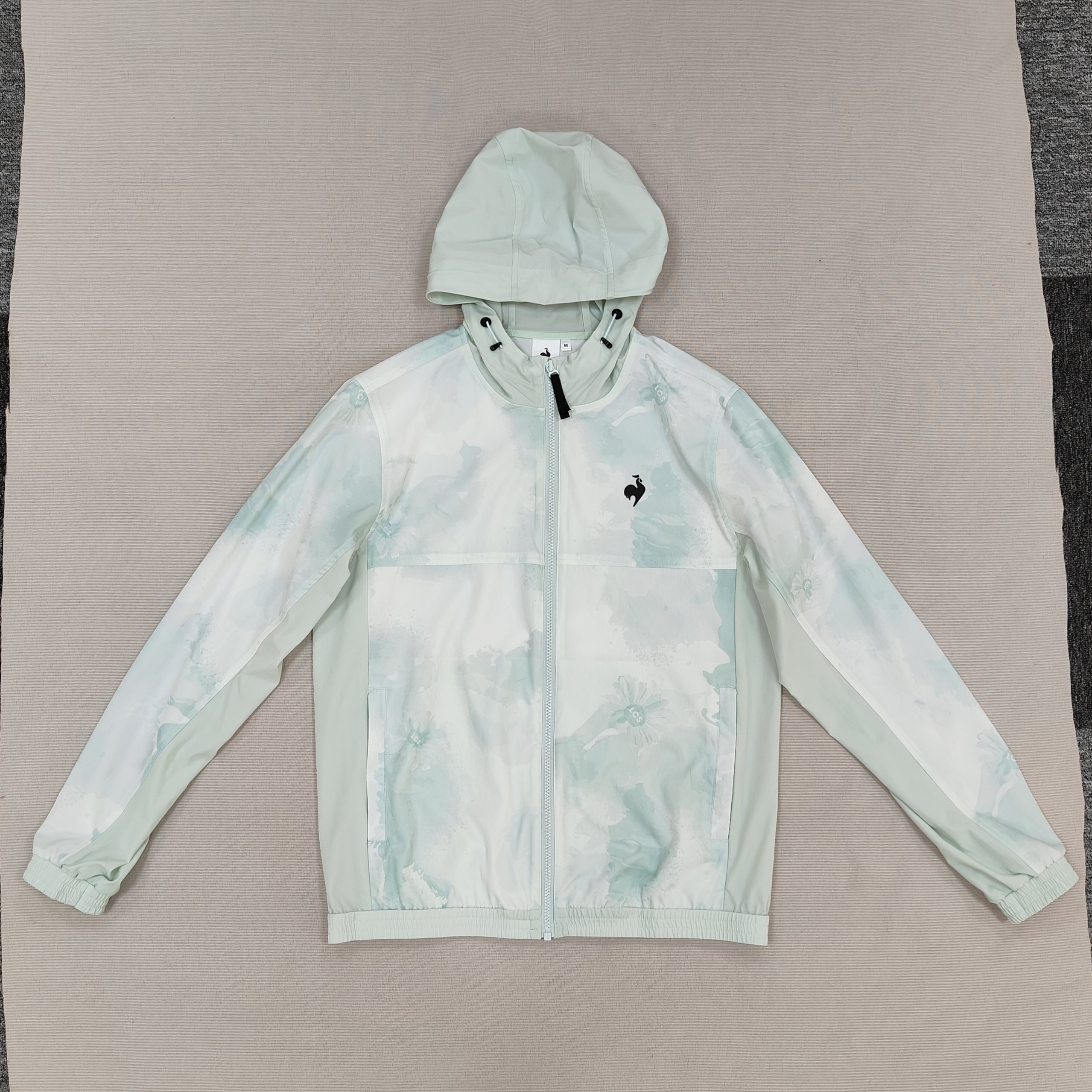 Light Green Tie-dye Hooded Sports Jacket Print Active Running Hoodie Loose Tracksuits Zip Up Sweatshirts Outdoor Outerwear Gym Clothes