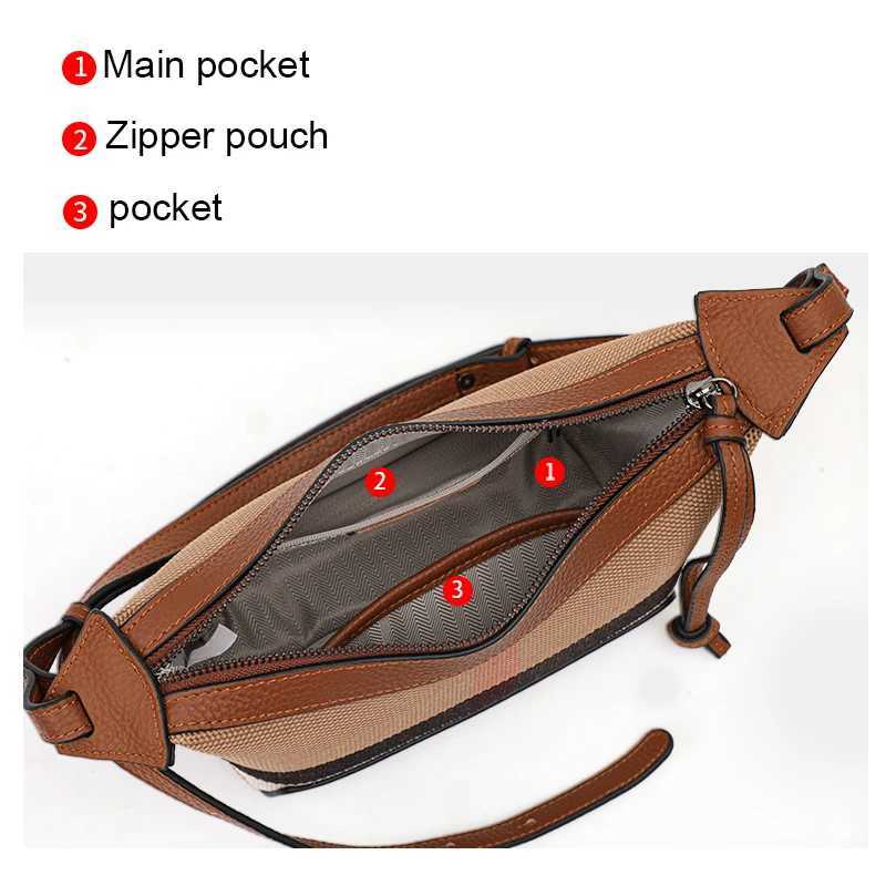 New Arrival Aidrani Womens Fashion Bag Leather Check Shoulder Bag New Pattern Canvas Cowhide Cross Bag T250318