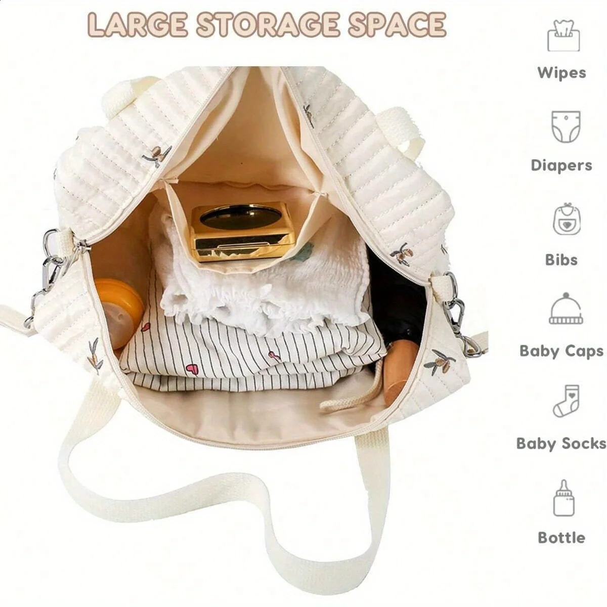 Multi-functional Embroidery Quilted Mommy Bag Diaper Bag Thickened Stroller Hanging Bag Lightweight Durable Boston Mommy Bag 250319