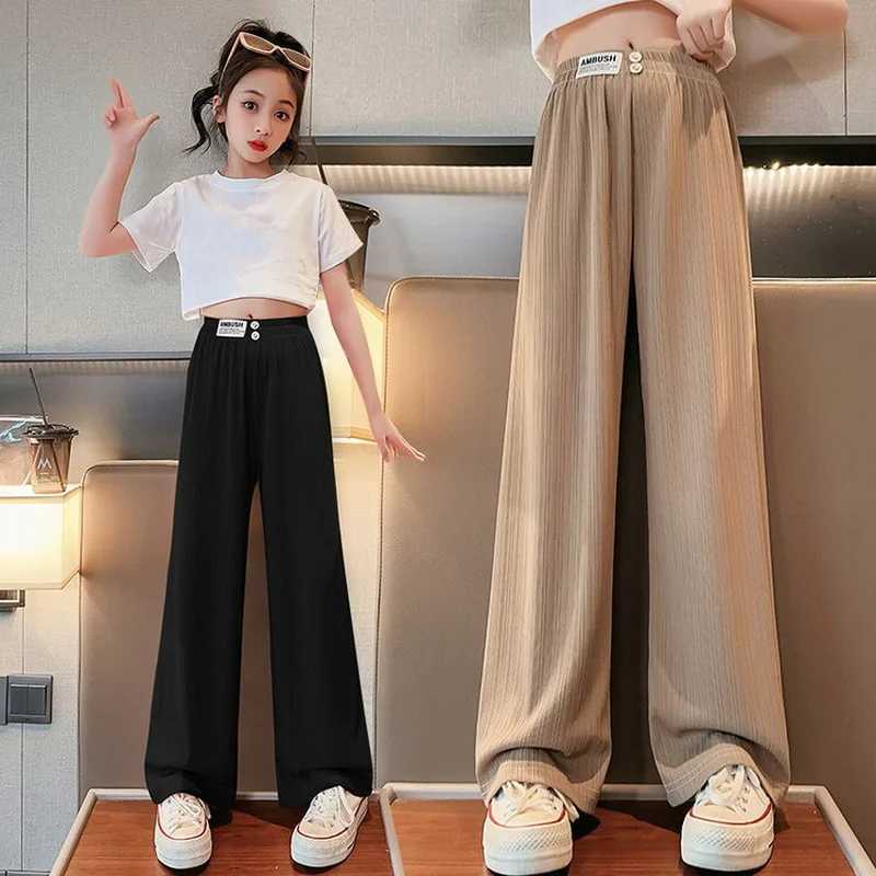 Childrens girls summer silk Western style thin wide leg pants new childrens chessboard grid loose casual mosquito proof TrouserT250318