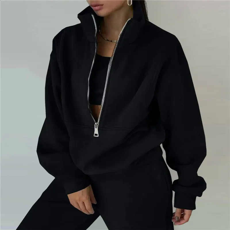 Womens track and field clothes casual stand up collar zipper sports shirt pants set twopiece womens autumn winter 250319