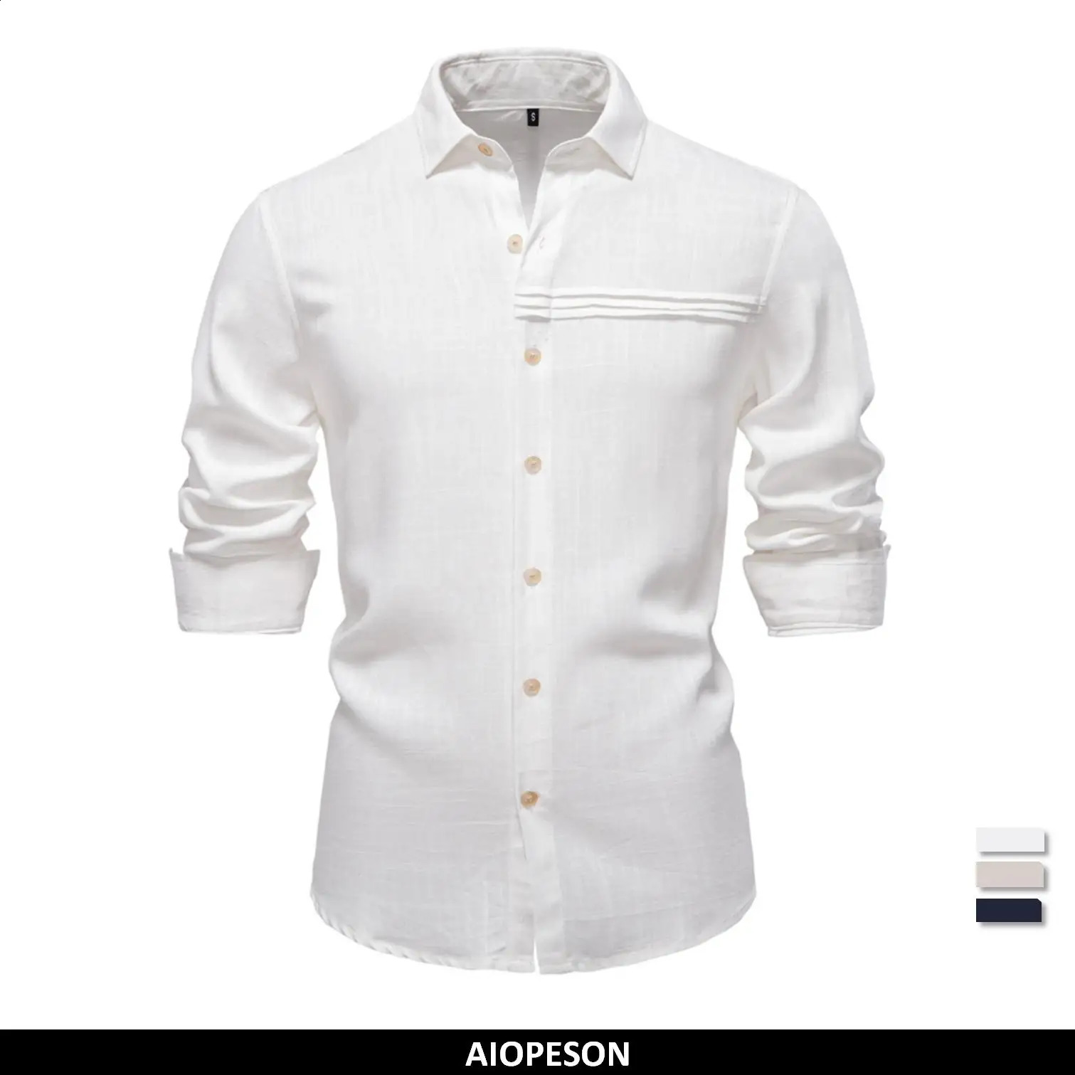 2025 Mens Solid Color Linen Long Sleeve Shirt - Casual Button-Down Collar Shirt for Men 250313