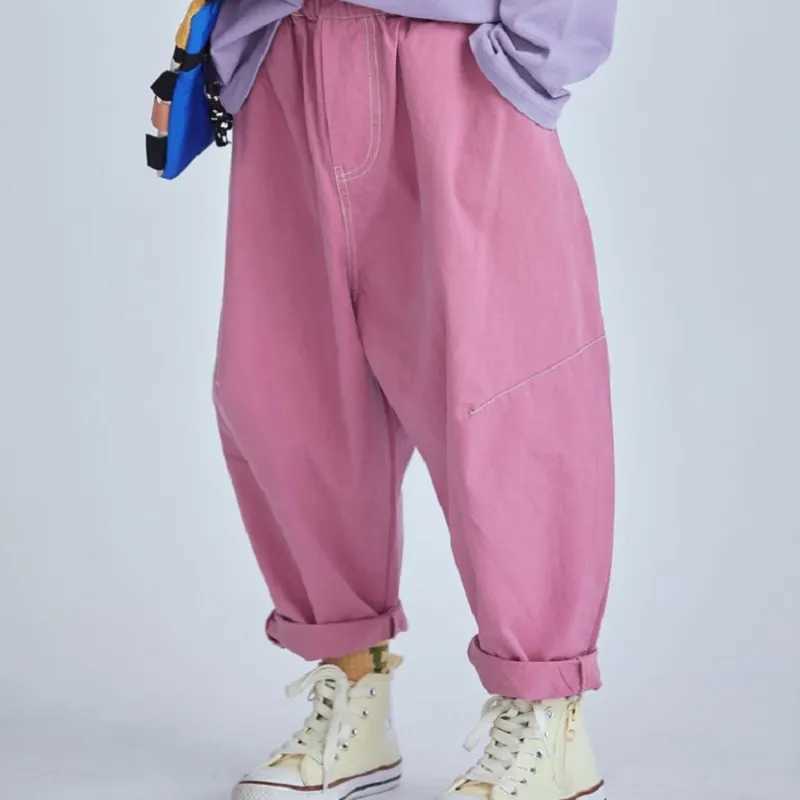 Fashion baby girl jeans cotton high waisted baby toddler white pink Trouser button baby loose pants clothing 1-7YT250318