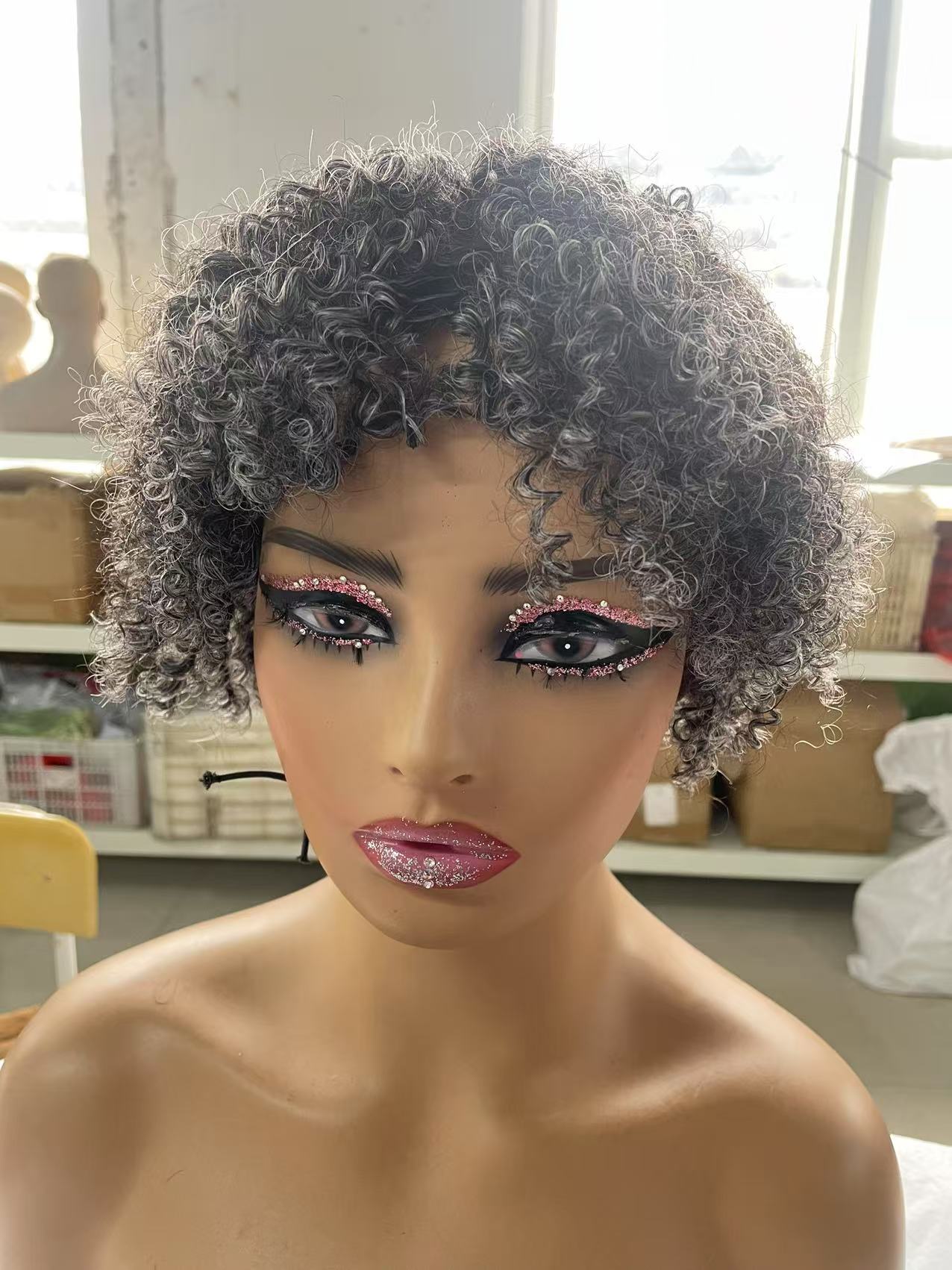 Premium Salt pepper small curly wig short grey bob human hair wigs gray None lace front blonde grey wigs for black women soft natural gray highlights