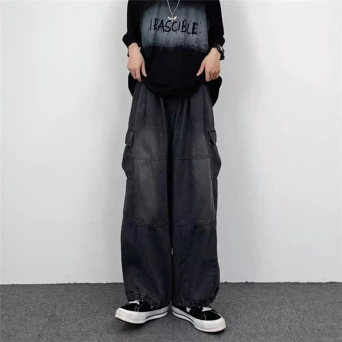 Mens Wideleg Jeans Casual Trendy Large Pocket Denim Pants Four Seasons Loose Straight Leg Versatile Men Women 250319