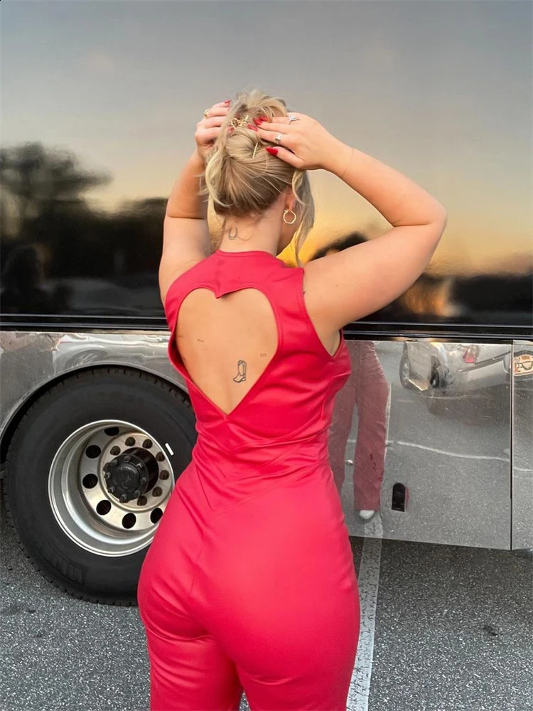 Tossy Denim Backless Sleeveless Jumpsuits Female Hollow Out Slim Fashion Heart Cutout Y2k Bodycon Jeans High Street Jumpsuits 250319