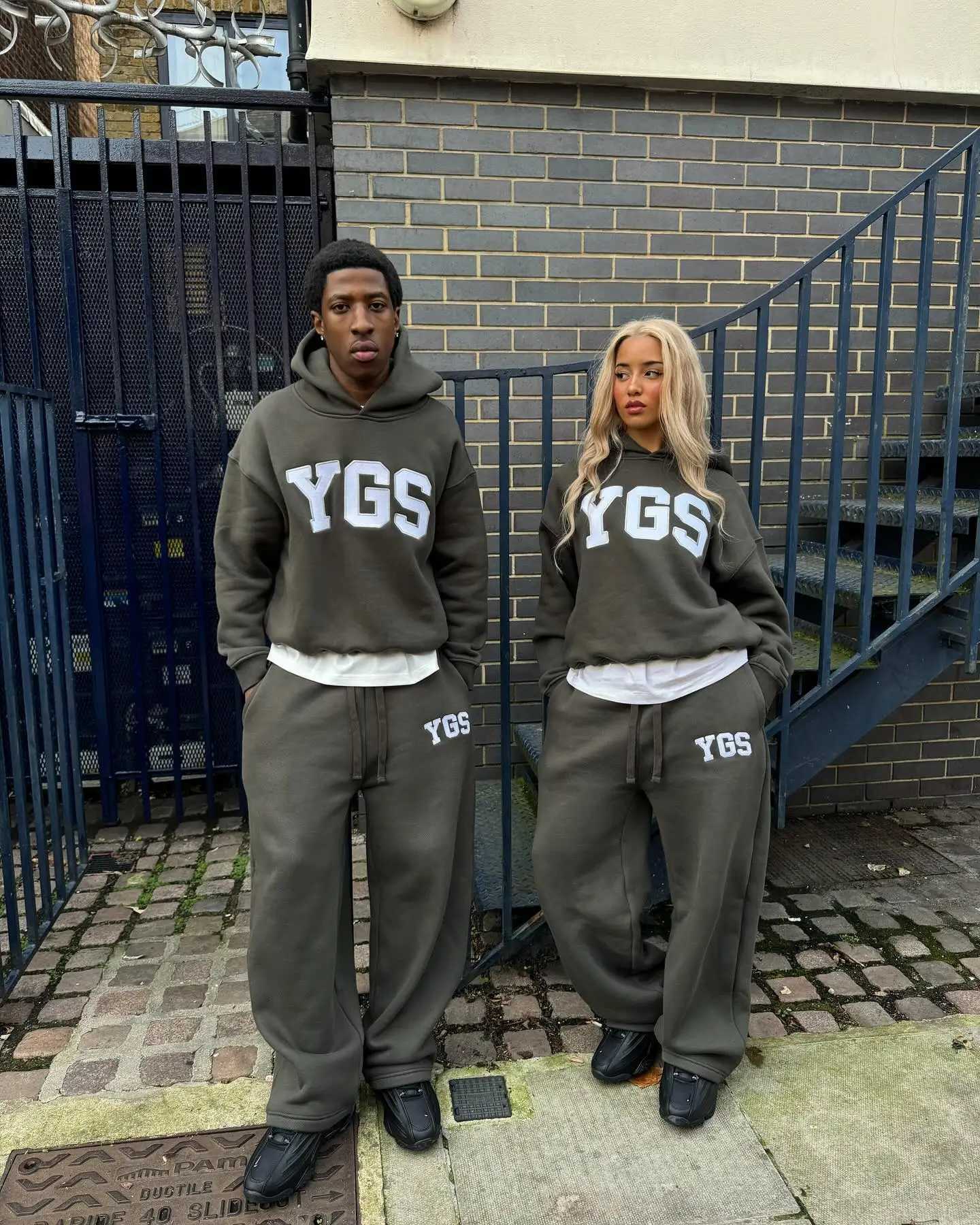 YGS Letter 3D printing Men Women Tracksuit Suit Harajuku Loose Sweatshirts and Sweatpants Two Piece Y2k Hoodie Sportswear Sets Q251112