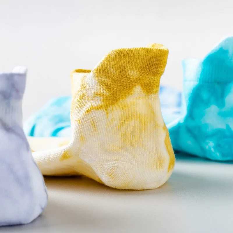2021 new tie-dye boat socks cotton socks ladies boat socks breathable color Japanese shallow mouth socks X250319