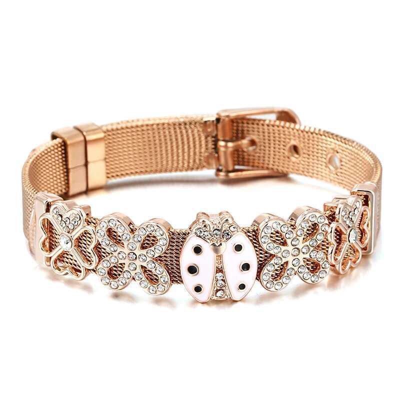 New Fashion 10mm Crystal Beads Stainless Steel Mesh Bracelets DIY Charm Keeper Bracelets Bangle For Women Fashion Jewelry Gift