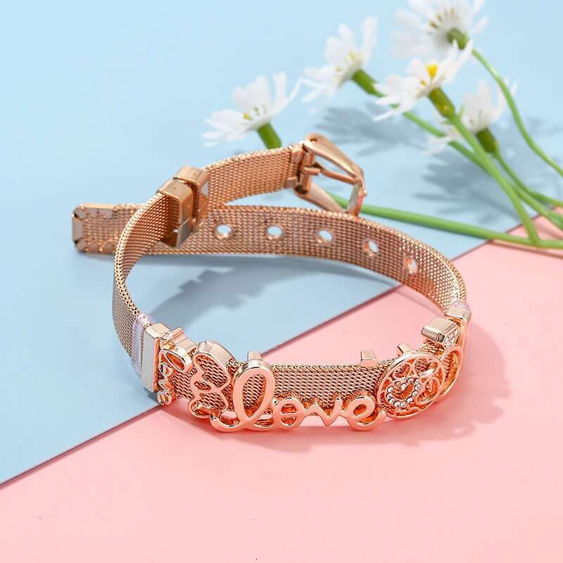 10mm Love Heart Beads Charm Bracelets DIY Stainless Steel Mesh Keeper Bracelets Bangle Pulseras Mujer For Women Men Jewelry Gift