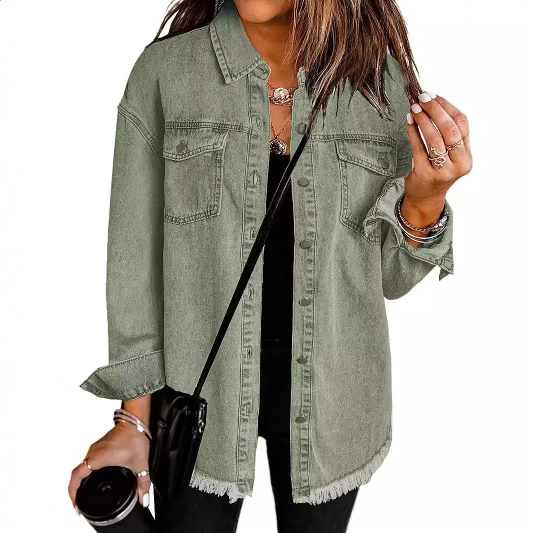 Womens Denim Coat Shirt Coats Turn Down Collar Y2k Streetwear Open Stitch Jacket Single Breasted Casual Loose Jackets 2025 250319