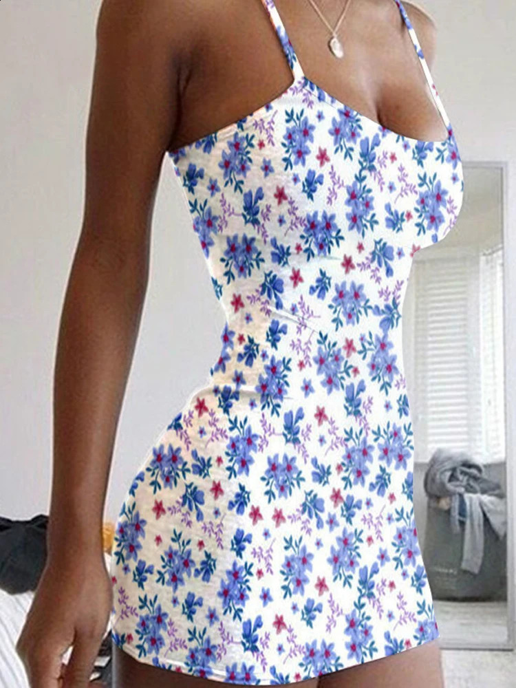 Plus Size dress summer print backless slip sexy ultrathin floral mini set Butocks short skirt 250319