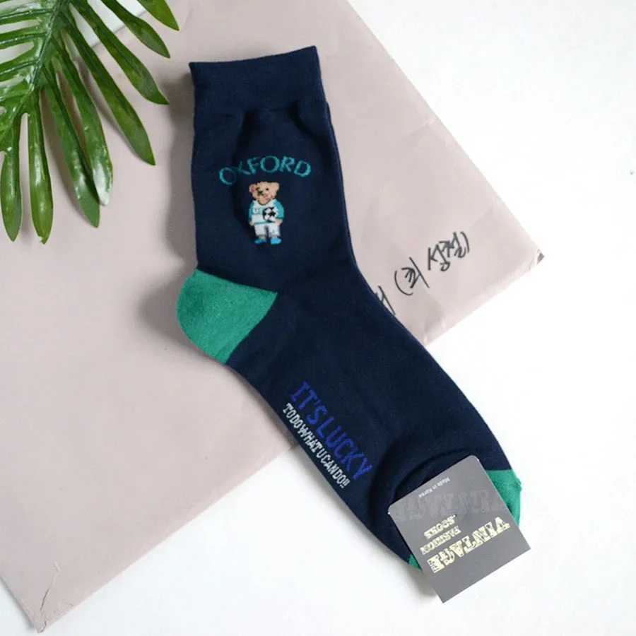 1 pair of cartoon gentleman bear mens socks cotton comfortable Harajuku sports boy skateboarding novel breathable Christmas gift X250319