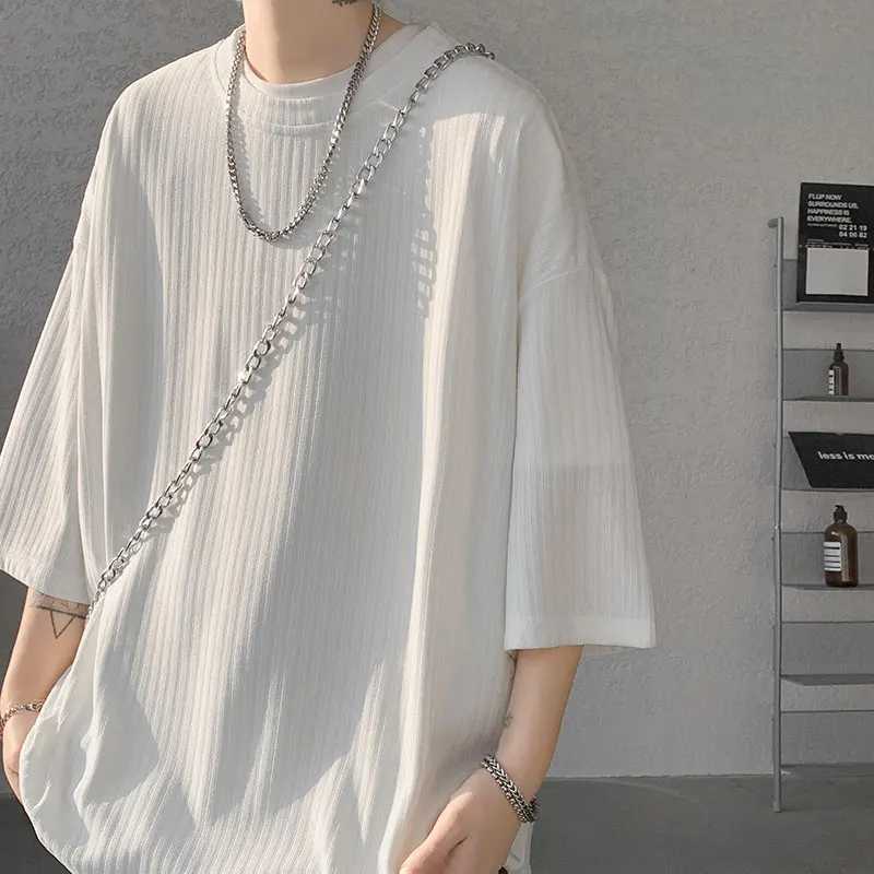 Mens summer T-shirt mens white cool T-shirt womens oversized 5XL Korean loose striped casual T-shirt mensT250318