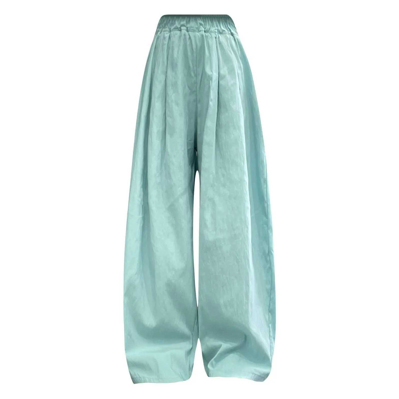 Solid color casual pants suitable for girls elastic waist straight pants summer loose and breathable wide leg pants childrens summer pantsT250318