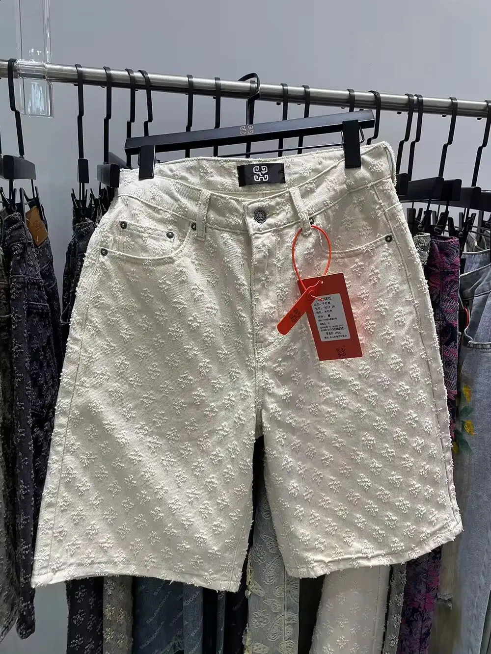 Summer Men Distressed Short Jeans Vintage Jacquard Straight Leg Mens Denim Shorts Pants 250317