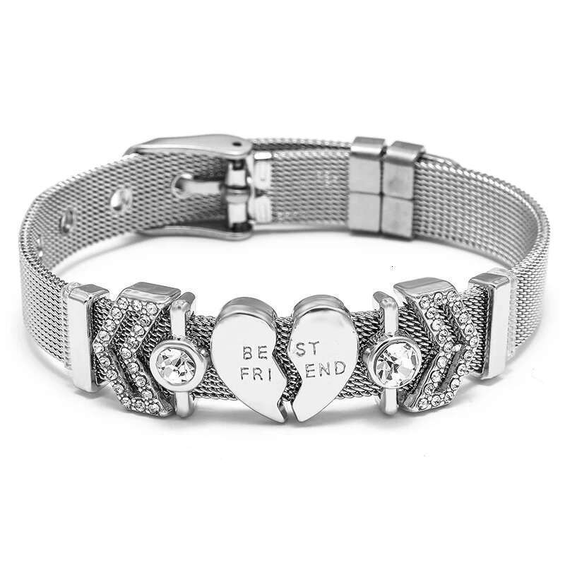 Crystal Best Friend 10mm Beads Stainless Steel Mesh Bracelets DIY Charm Keeper Bracelets For Women Friend Fashion Jewelry Gift