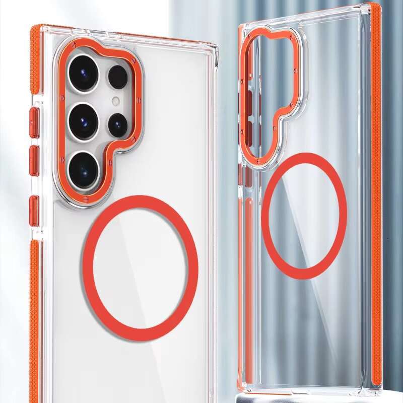 Original Clear Mobile Phone Case for Samsung S22 S24 S25 Ultra S23 Plus Magnetic Wireless Charging Transparent Protective Cover