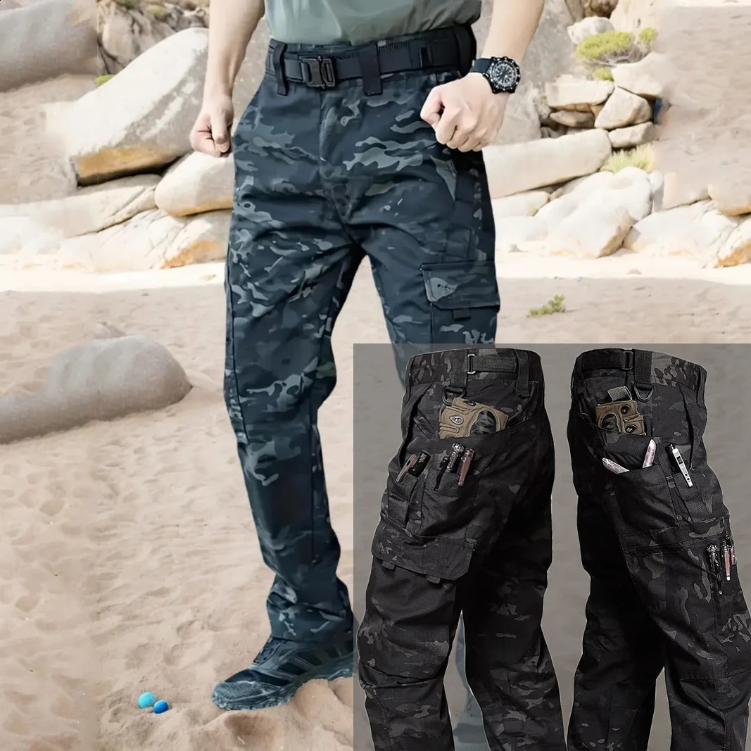 2025 Outdoor Tactical Pants Mens City Work Goods Trouser SpringSummer Waterproof Multi Pocket Hiking Training Bag 250319
