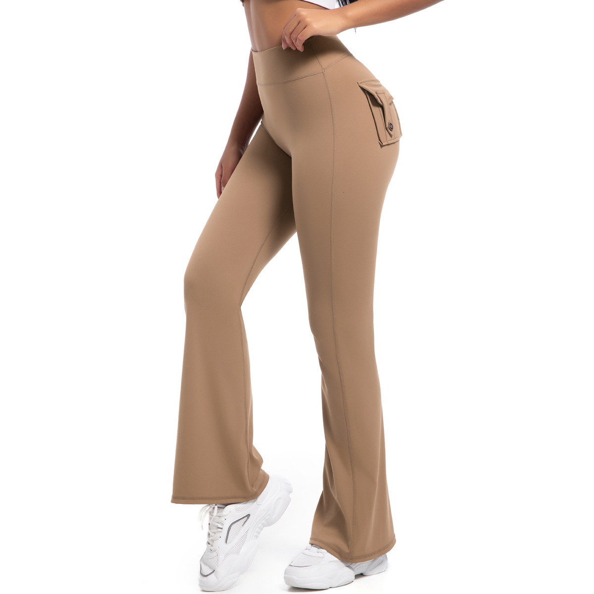 tracksuit New button peach high waisted tight fitness, wide leg micro bell bottom for women, yoga pants leggings