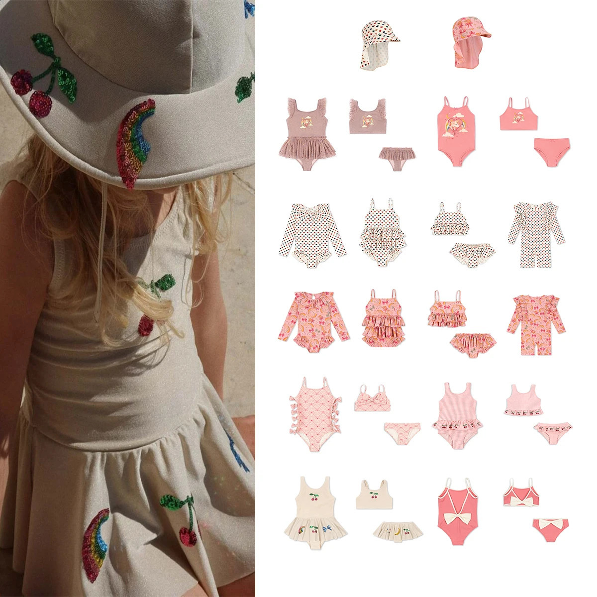 Kids Swimsuit 25 Summer Girls One-piece Swimwear Kids Long Sleeve Swimsuit Girls Long Sleeve Ruffles Beach Vacation Clothes 250319
