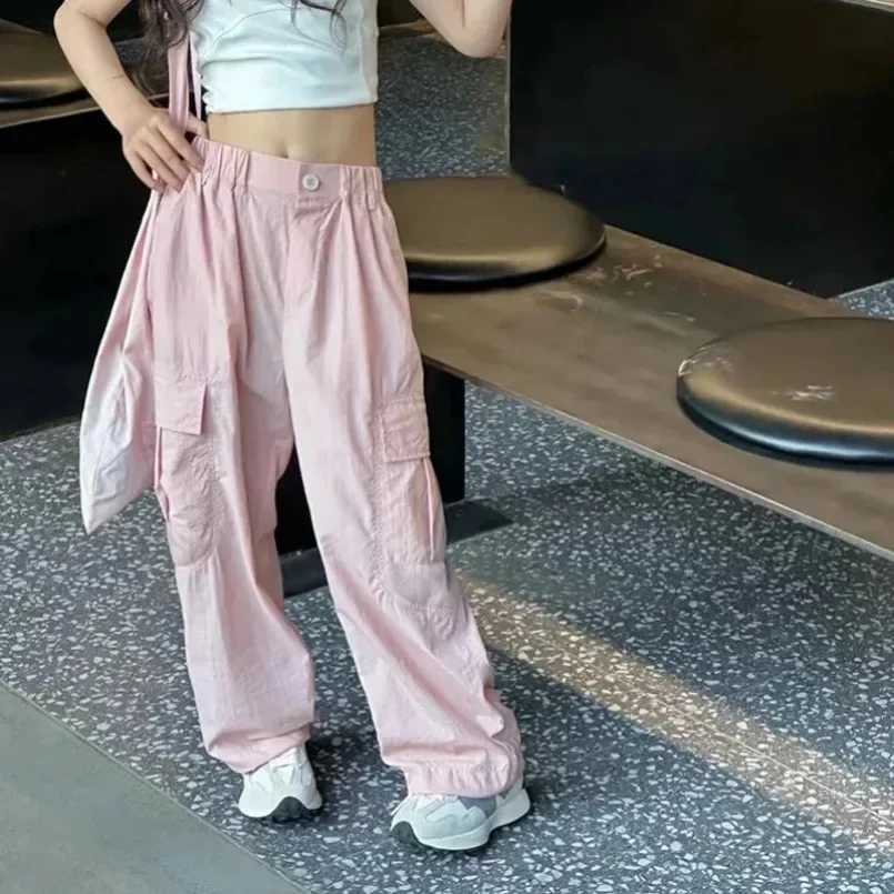 Teenage girl cargo pants childrens fashionable casual pocket design loose Trouser childrens sports pants streetwear pants fashionable and cool 5-14YT2