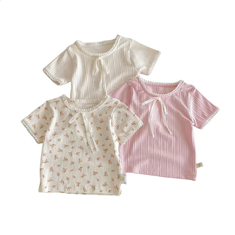 Summer Kids T-shirt 1-5T Boys Cute Hollow Out Floral Tops Children Thin Style Pit Strip Lace Girls Tee 250319