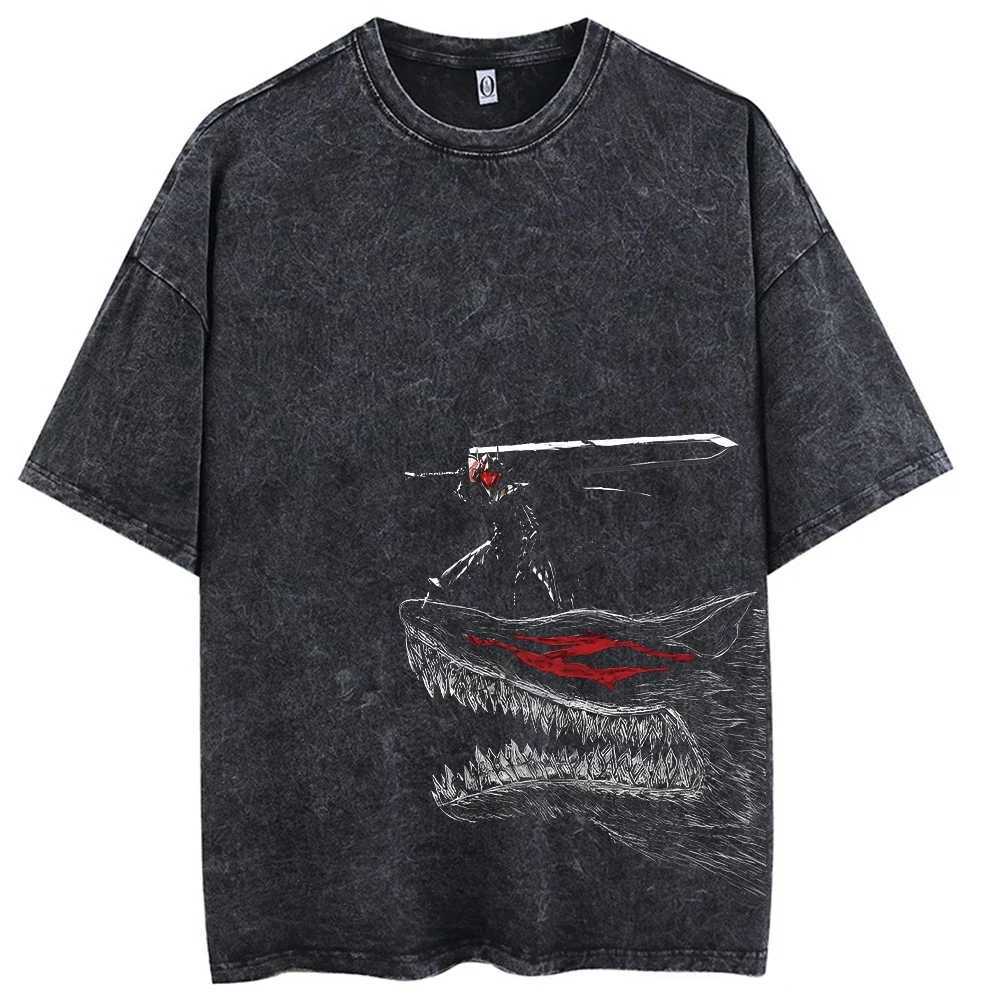 Mens Hip Hop T-shirt Retro Street Clothing Retro Laundry Anime Pattern Harajuku Cotton Casual Short SleeveT250318
