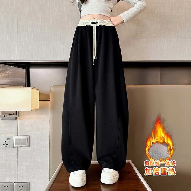 Girls Wide Leg Warm Insulated Pants Kids Loose Pants Children Straight Sweatpants 2024 High Waisted Winter Casual TrousersT250318