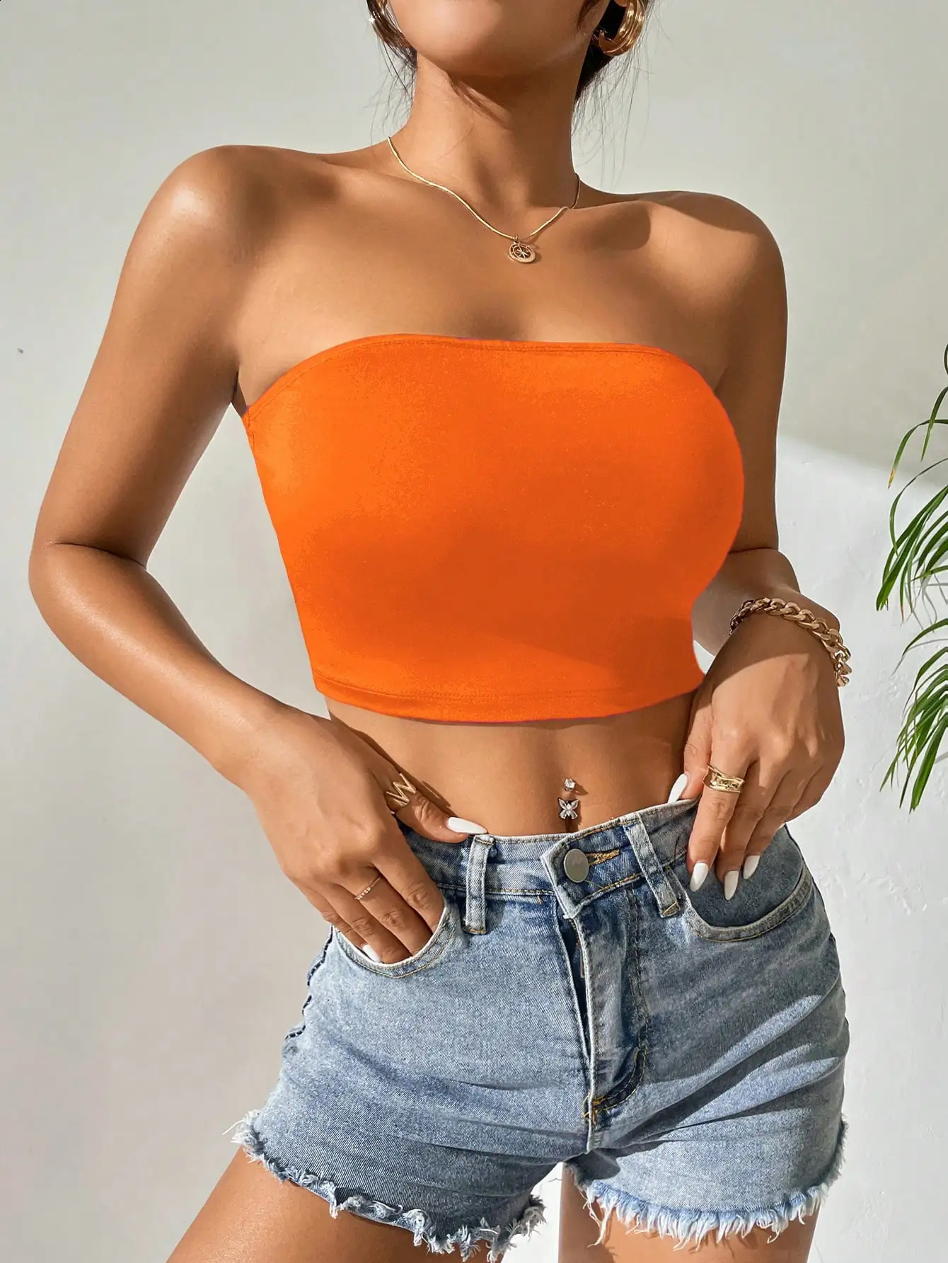 Womens summer strapless crop tube top sexy clothes sleeveless shoulder vest 2024 fashion spicy girl 250319