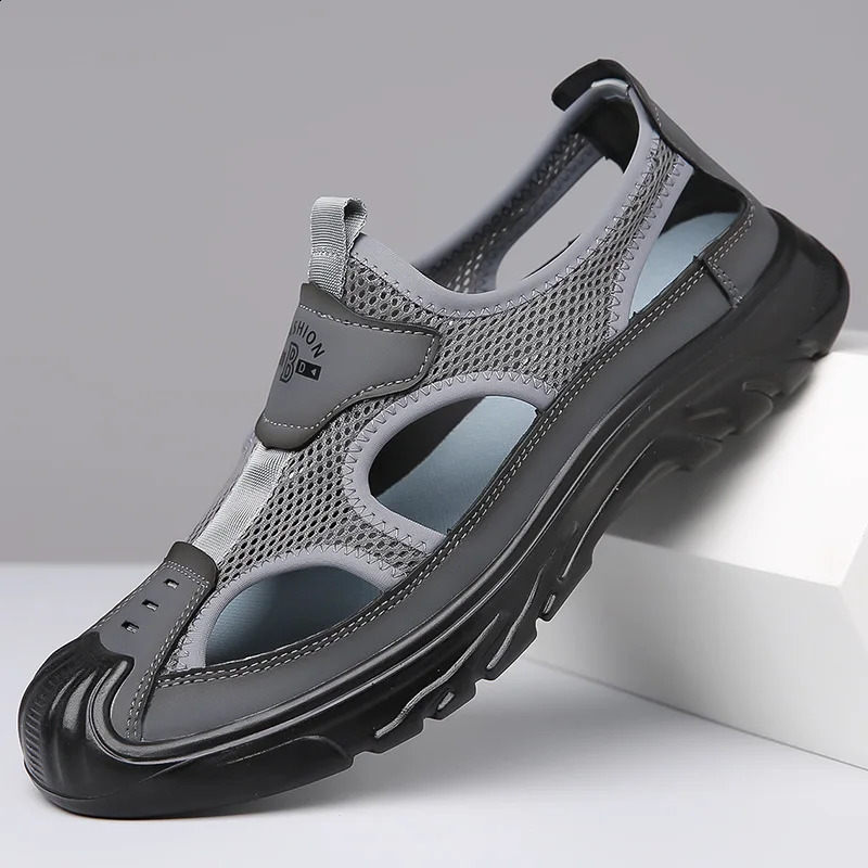 Summer Breathable Mens Bag Head Sandals Hollow Mesh Hole Shoes Outdoor Non-slip Lightweight Sports Leisure Beach Shoes 250317