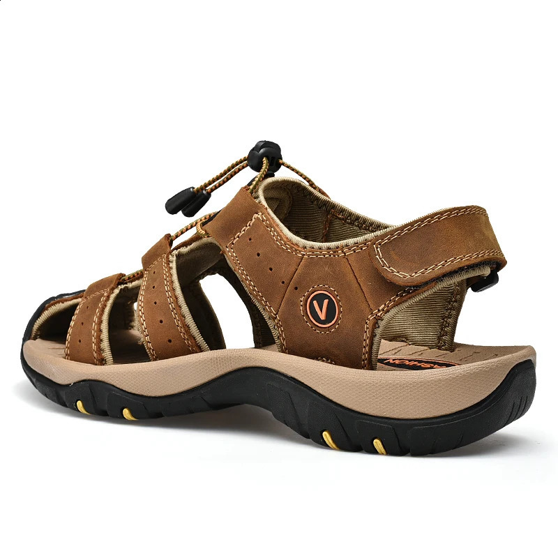 Summer Men Sandals Genuine Leather Mens Casual Shoes Outdoor Men Leather Sandals for Men Beach Shoes Roman Shoes Plus Size 38-48 250317