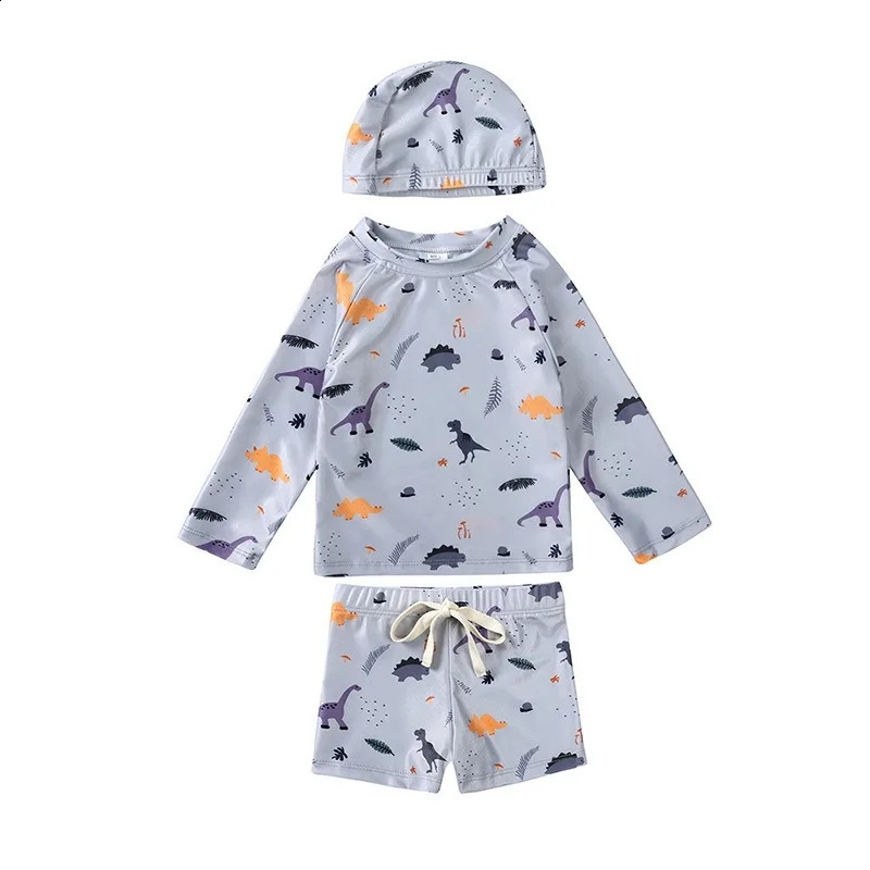2025 Kids Swimsuit Printed Long Sleeve Girl Boy Swimwear Cartoon Children Two Pieces Bathing Suit Beachwear Monokini 250319