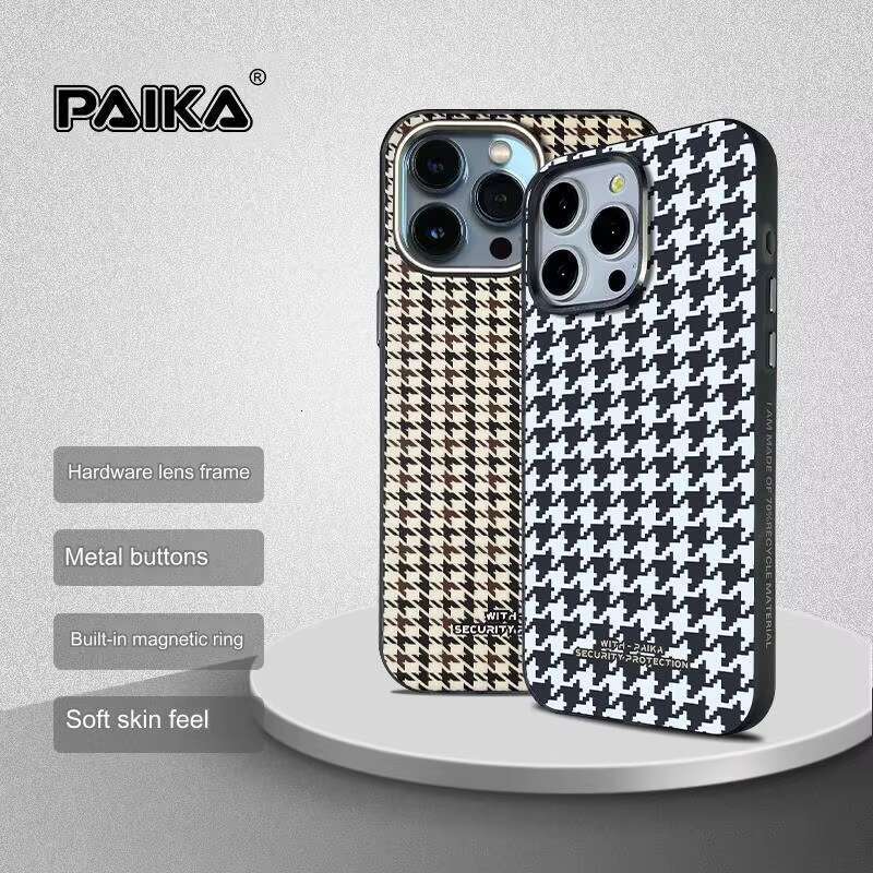 Houndstooth Magnetic Phone Case for iPhone 16 15 14 13 12 Pro Max PC Hard Back Panel Shockproonti Fall Frosted Cover
