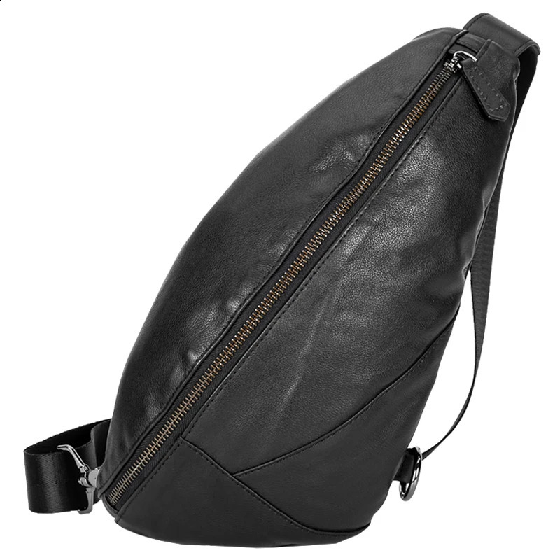 Fashion Genuine Leather Mens Chest Pack Shoulder Bag Messenger Sling Bag Small Leisure Bag Crossbody Black M129 250317
